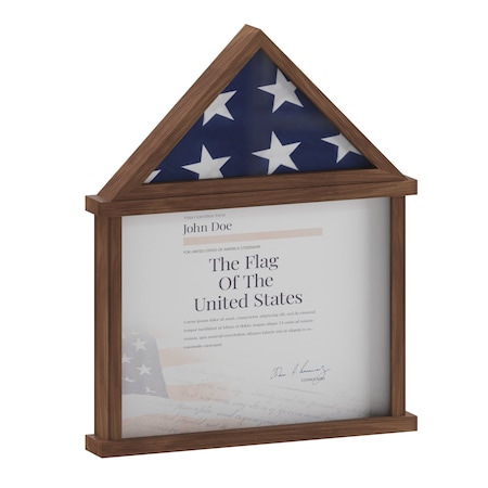 Flash Furniture Quincy Flag and Certificate Display Case, Solid Pine Wood Flag Shadow Box, Dark Brown Finish HMHD-22M142Y-RSTBRN-GG